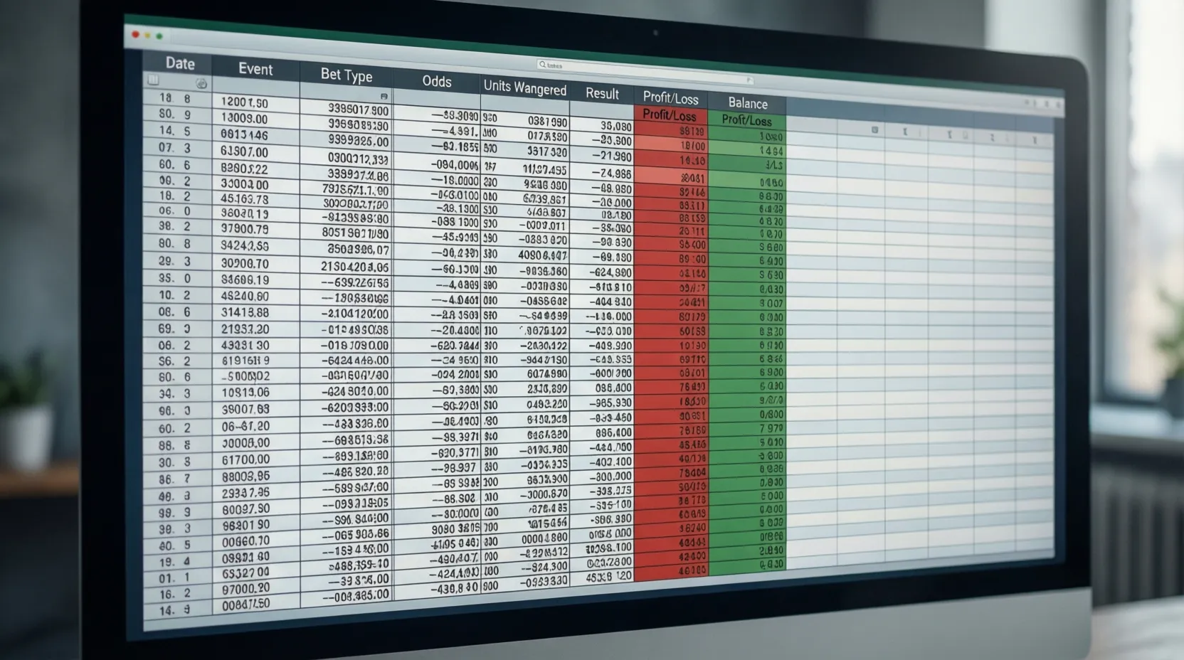 Hoja de cálculo mostrando registro de apuestas organizadas por unidades
