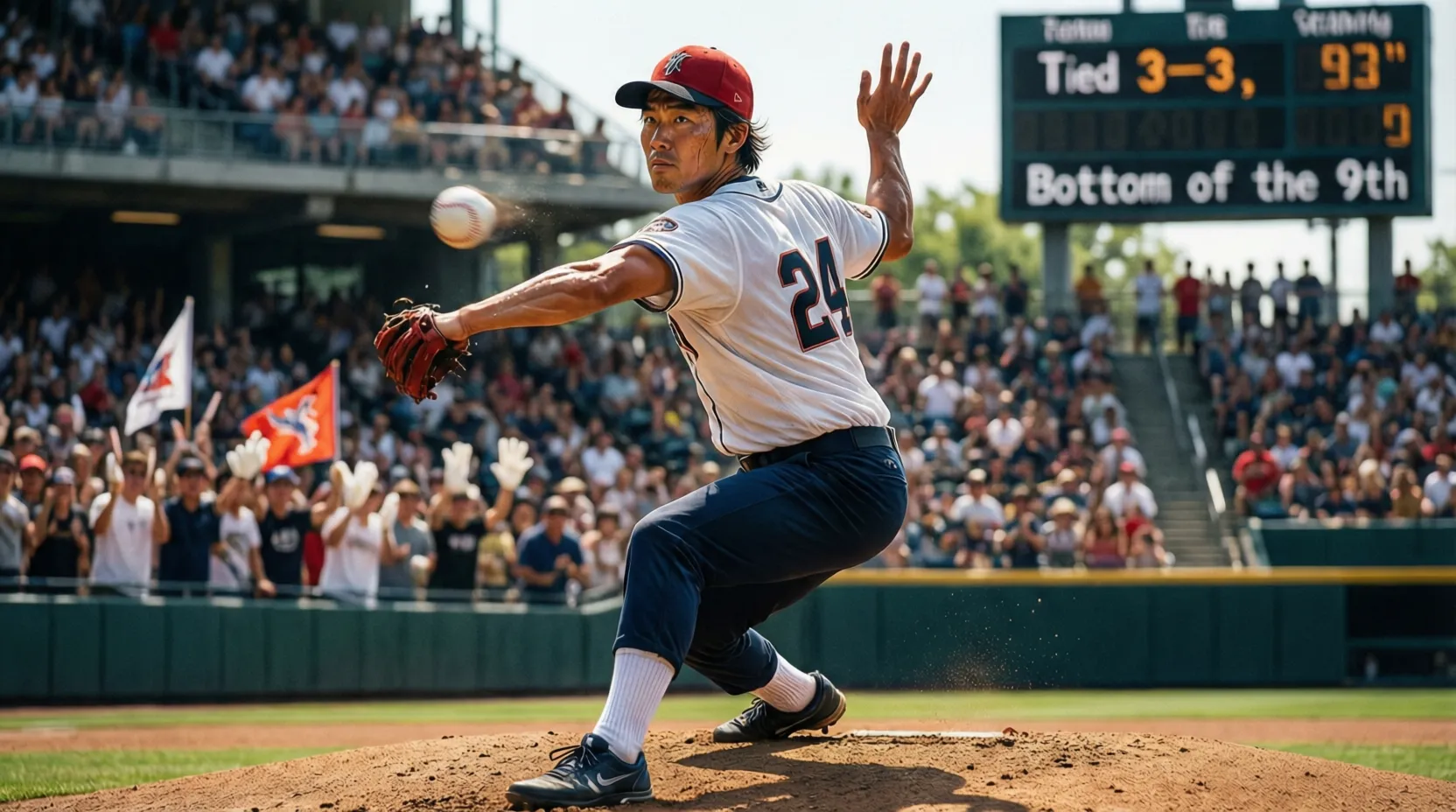 Pitcher de béisbol en el montículo preparándose para lanzar