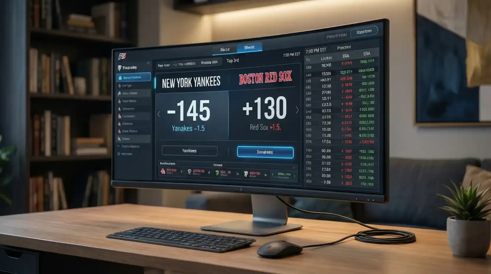 Pantalla de ordenador mostrando líneas de apuestas de béisbol con cuotas F5 destacadas