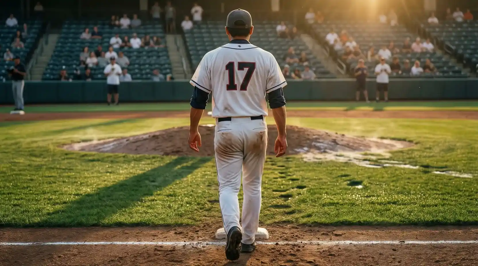 Pitcher abridor de béisbol saliendo del dugout hacia el campo de juego antes del partido