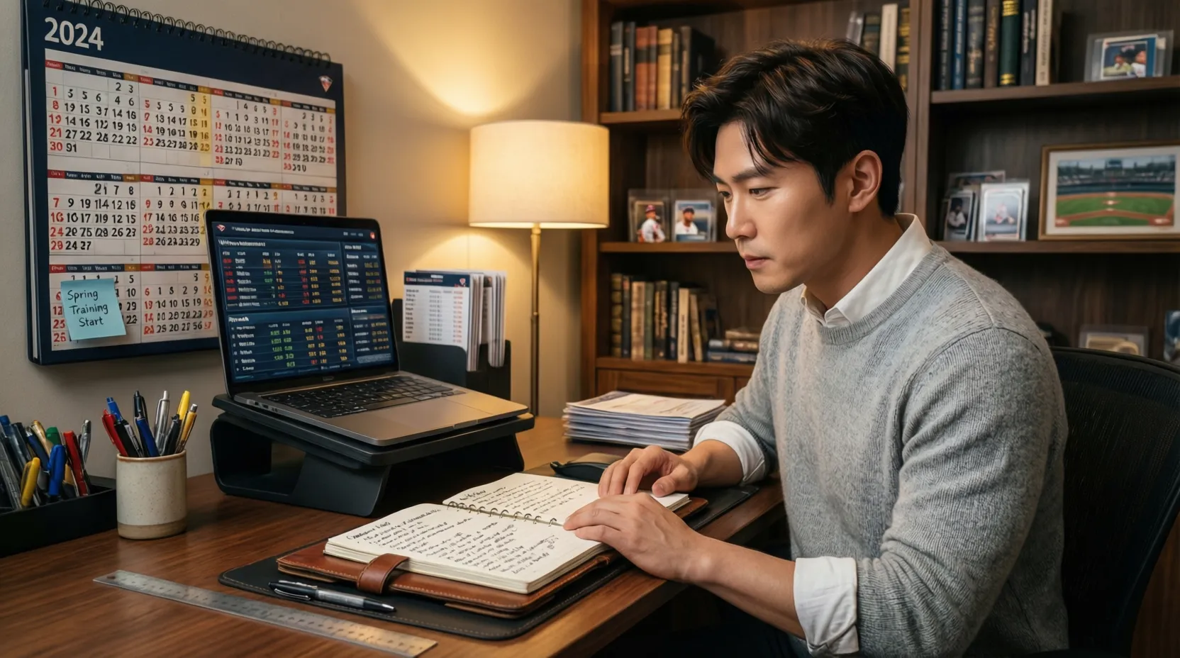Persona planificando estrategia de apuestas con calendario de temporada de béisbol