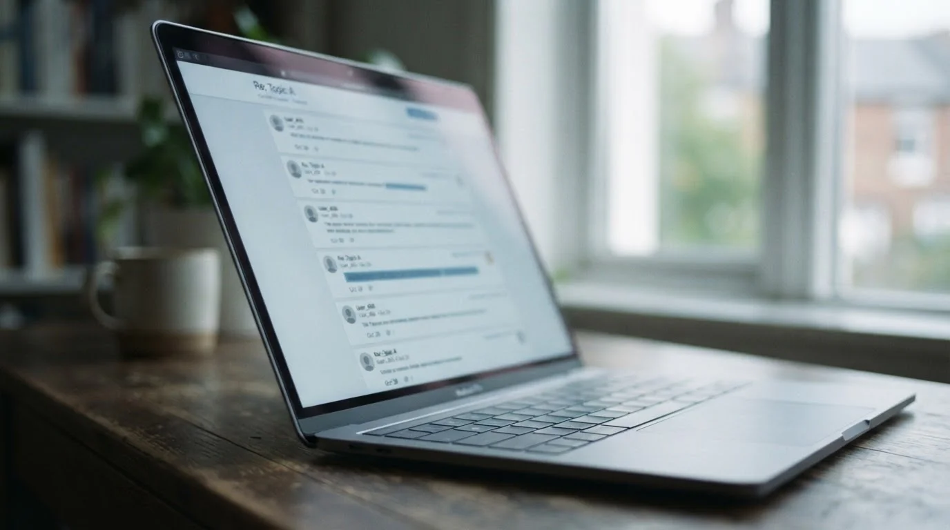 Pantalla desenfocada con bloques de comentarios anónimos