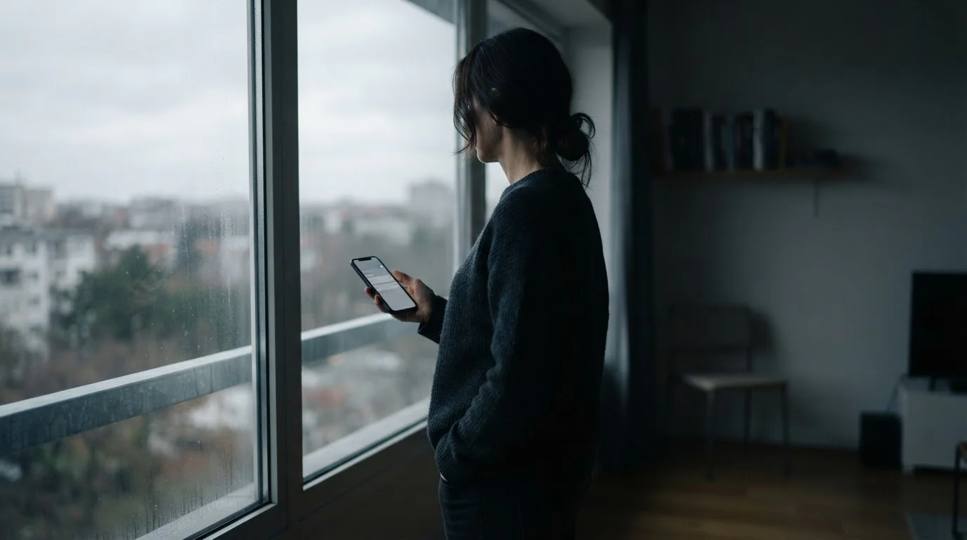 Silueta de una persona ajustando opciones en un teléfono móvil junto a una ventana