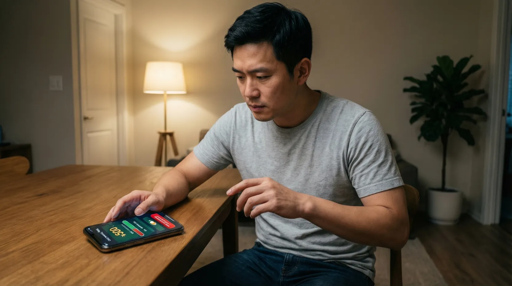 Persona estableciendo límites de apuestas en aplicación móvil o computadora