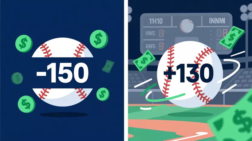 Explicación de la línea de dinero moneyline en apuestas MLB con cuotas positivas y negativas