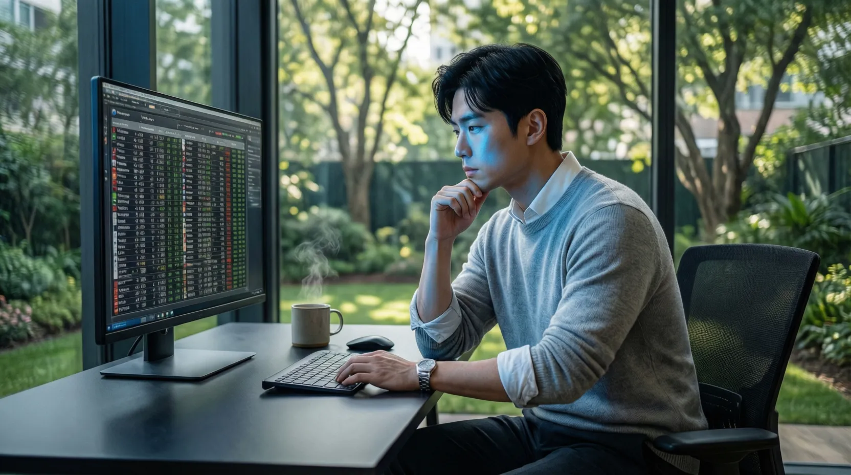 Persona reflexionando frente a pantalla con líneas de apuestas de béisbol