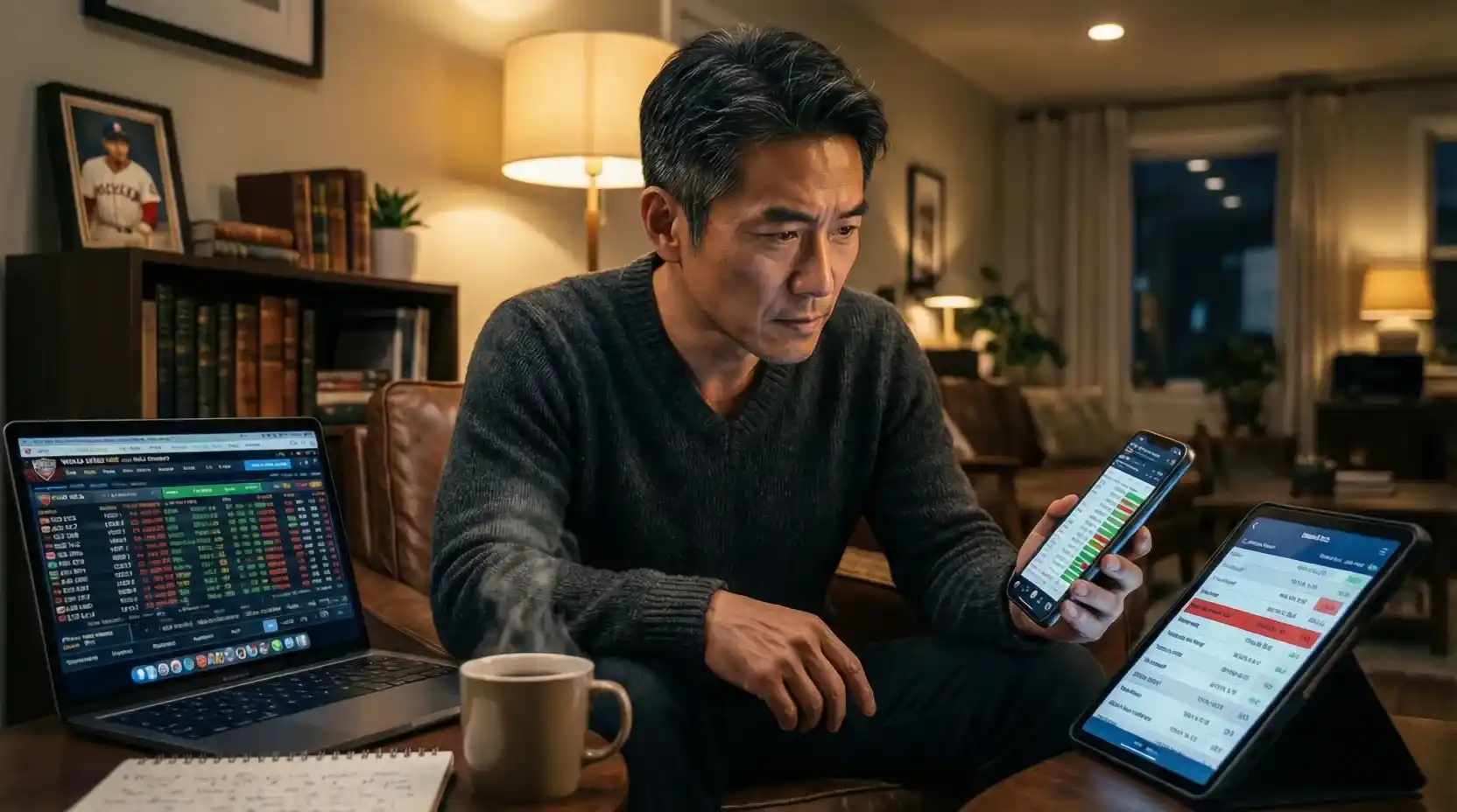 Persona analizando opciones de apuestas para la Serie Mundial en dispositivos