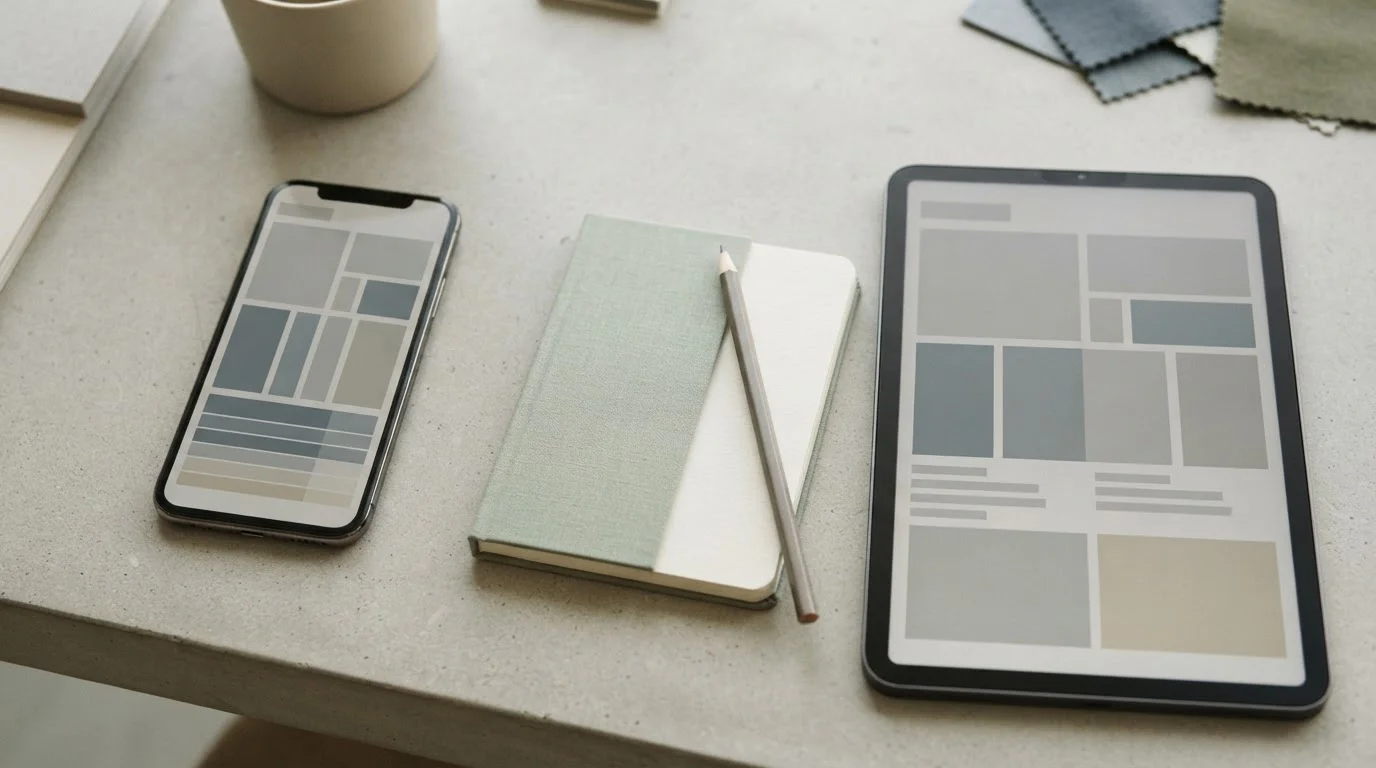 Móvil y tableta con interfaces neutras que representan simulación frente a apuesta real