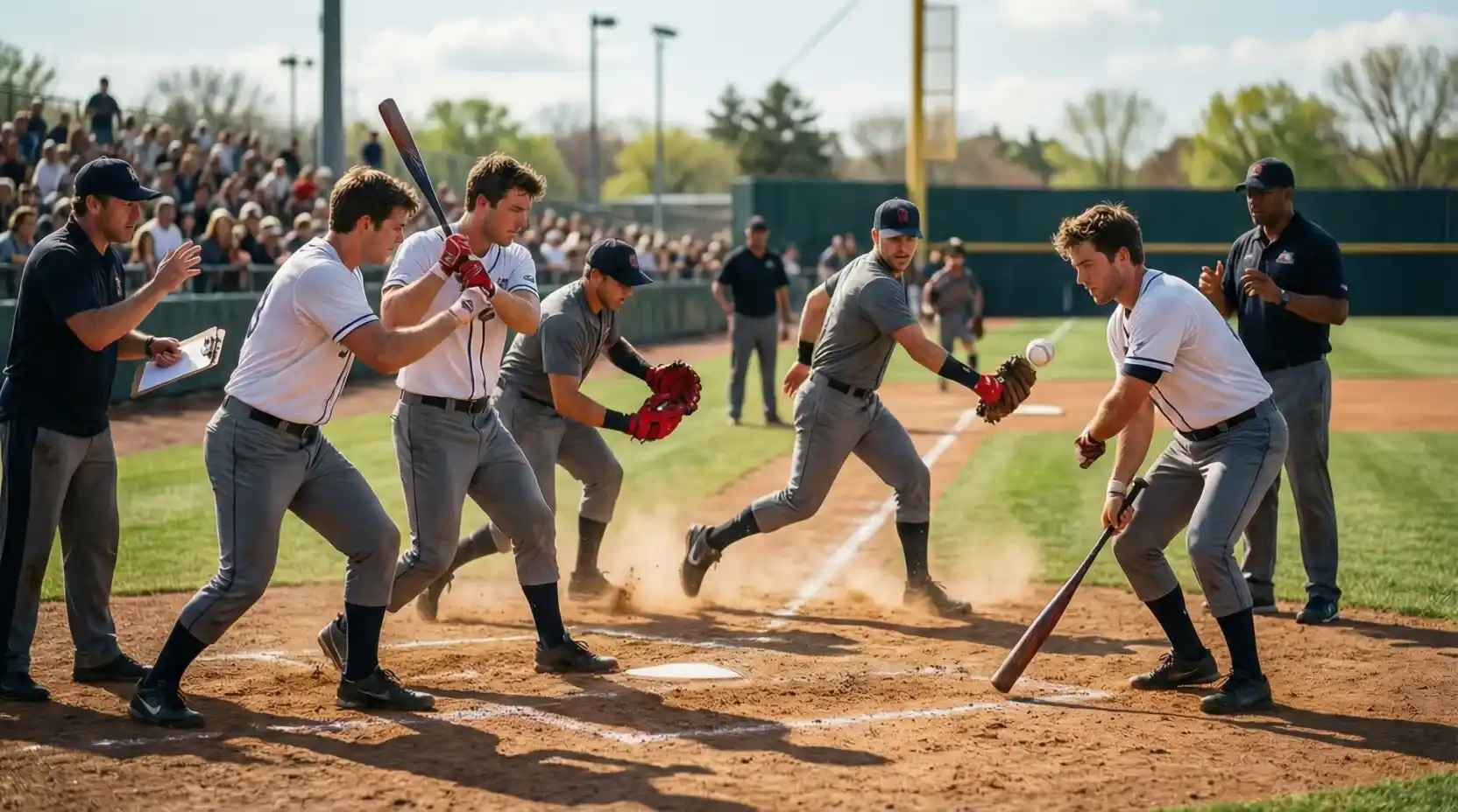 Jugadores de béisbol practicando en campo de entrenamiento de primavera